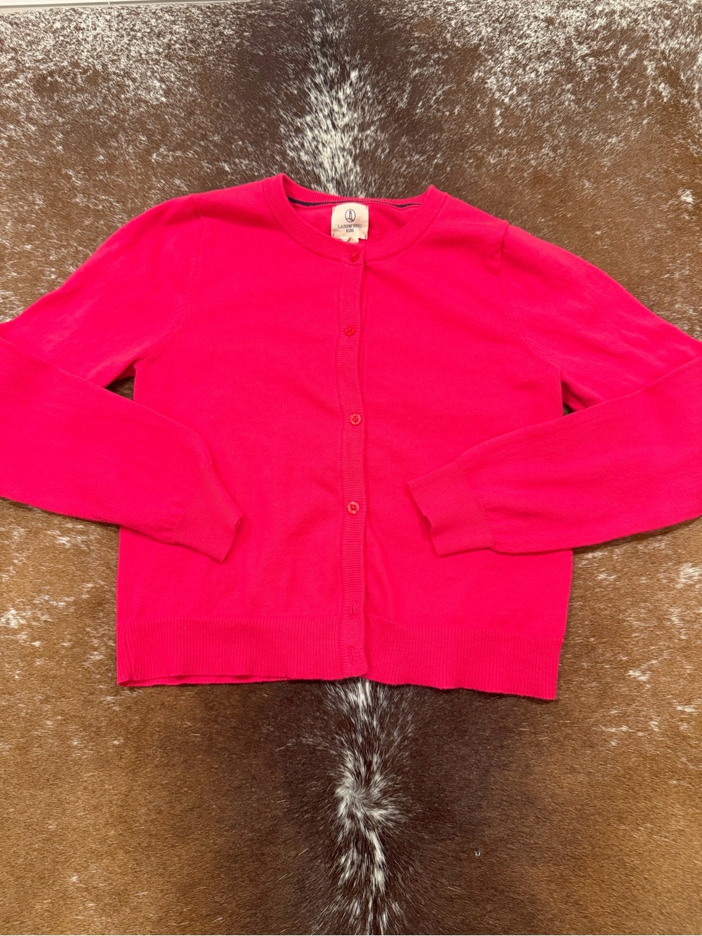Lands’ End Girls Hot Pink Button Cardigan Sweater Size 10–12